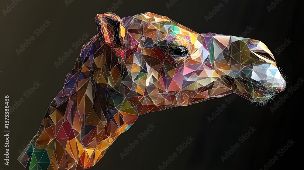 Poster abstract polygonal representation of a stylized camel head in a realistic artistic interpretation wi