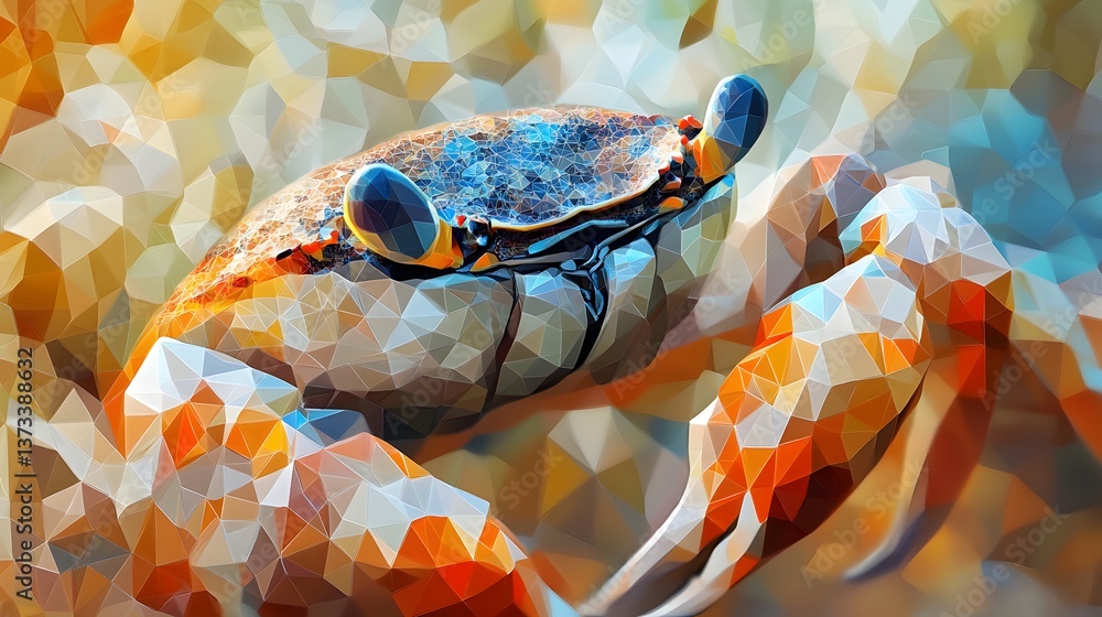 Aufkleber artistic representation of a crab on paper in an abstract polygonal style featuring creative geometr
