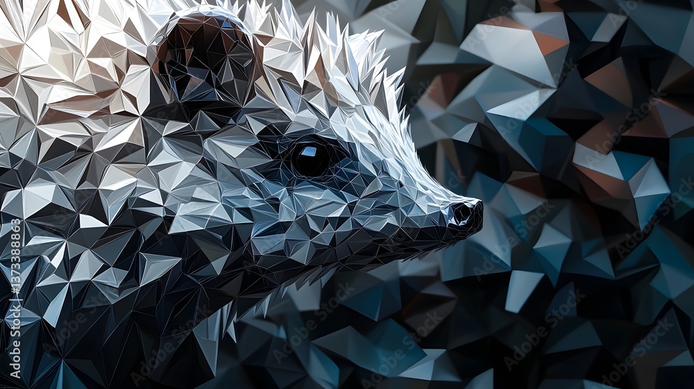 Poster abstract polygonal hedgehog head realistic photo depicting a triangular mouse with creative geometri