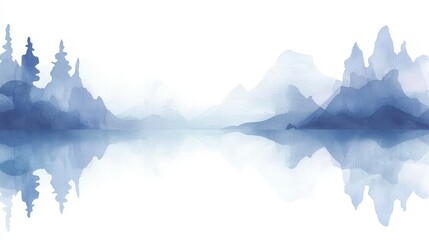 Serene Watercolor Landscape  Misty Mountains  Tranquil Lake Reflection