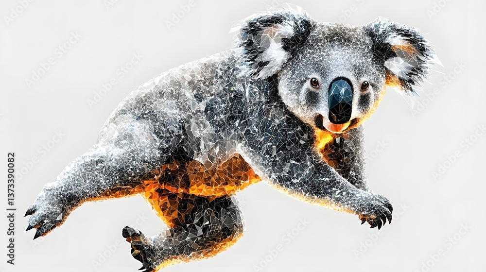 Poster charming koala captured in an abstract polygonal style with minimalist design showcasing its unique 