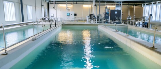 Scientists developing AI powered water quality monitoring systems, high-tech laboratory with real-time water pollution data and AI-assisted filtration technology, High-tech style