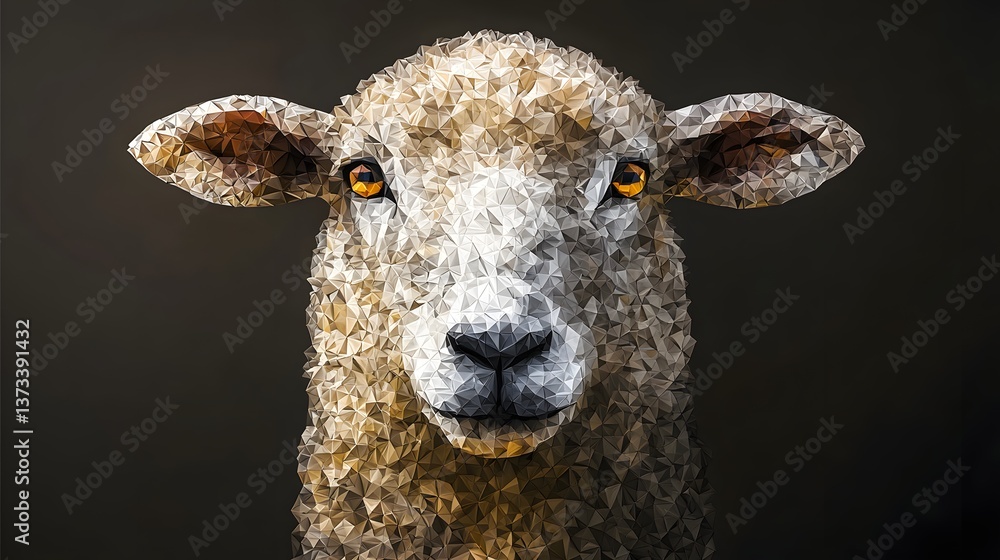Poster creative realistic photo of a sheep crafted from pieces of paper displaying unique textures and intr