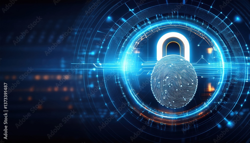 Poster futuristic ai-powered lock with glowing digital key representing enhanced security and modern techno