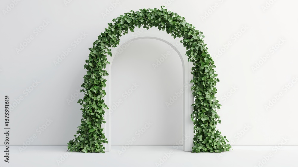 Aufkleber a minimalist archway adorned with lush green vines against a bright white background, creating a ser