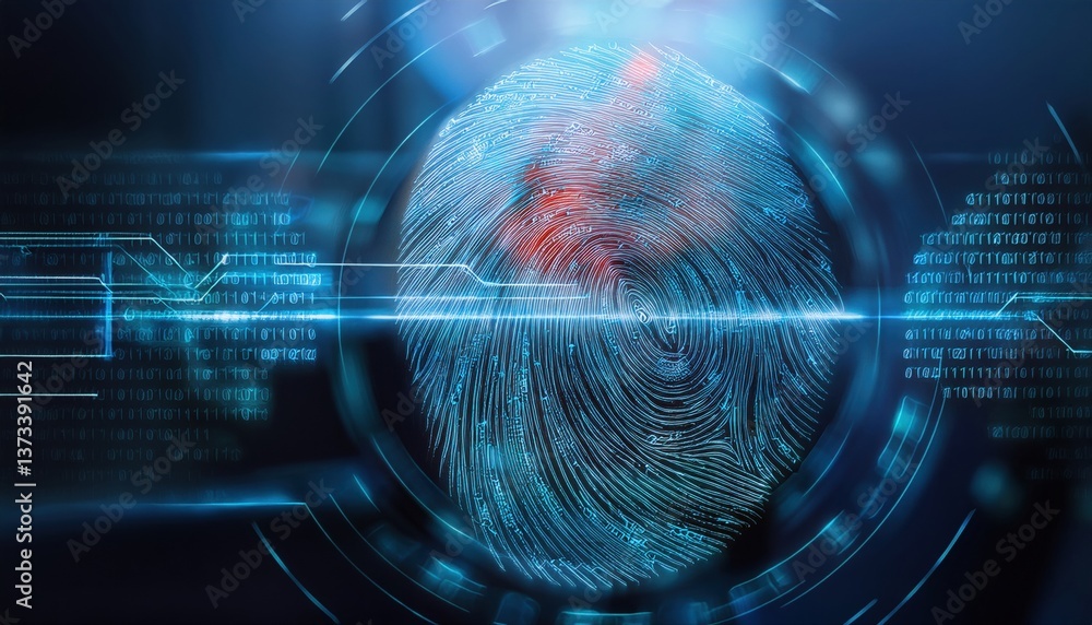 Poster futuristic fingerprint scanner with transparent ai code overlay symbolizing advanced security techno