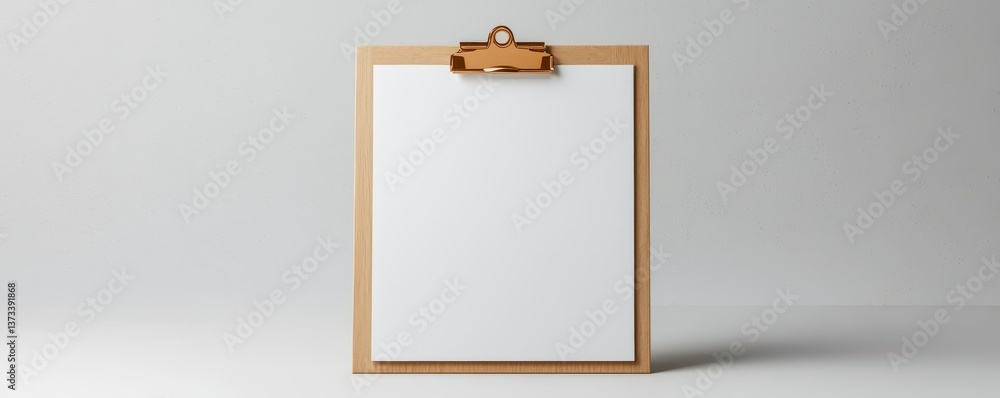 Poster a blank clipboard on a minimalistic surface, offering a clean slate for notes or designs.