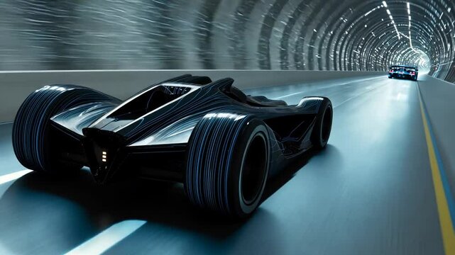 High-speed Sports Car Racing Through Illuminated Tunnel Generative AI