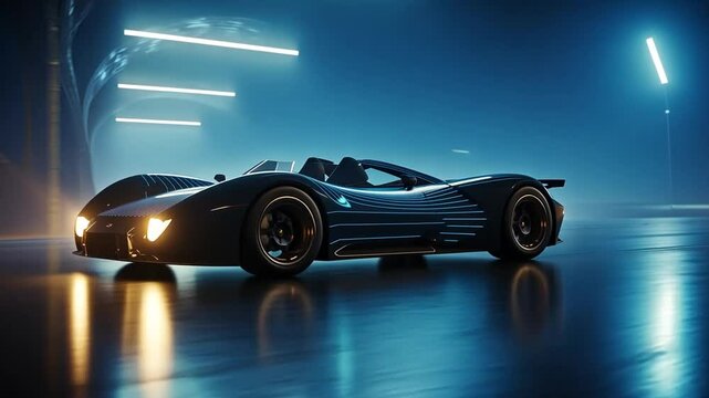 High Speed Sports Car Racing on a Neon-Lit Track at Night Generative AI