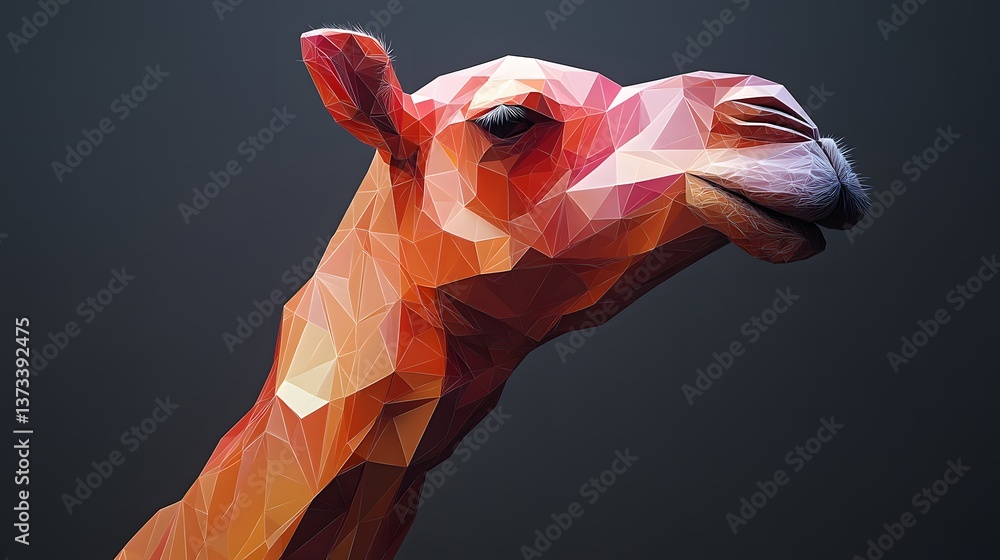 Poster minimalist polygonal style representation of a camel in a realistic design with clean lines and geom