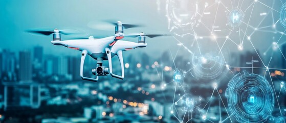 Scientists optimizing AI enhanced drone surveillance systems, high-tech security center with real-time aerial data analysis and live drone feeds, High-tech style