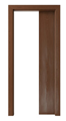 Elegant interior design element: Dark brown wooden door frame isolated on white backdrop