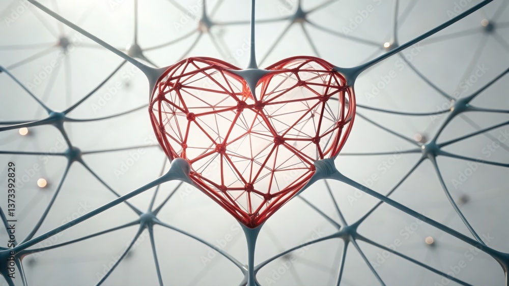 Poster a heart formed by a futuristic neural network with interconnected lines representing connections