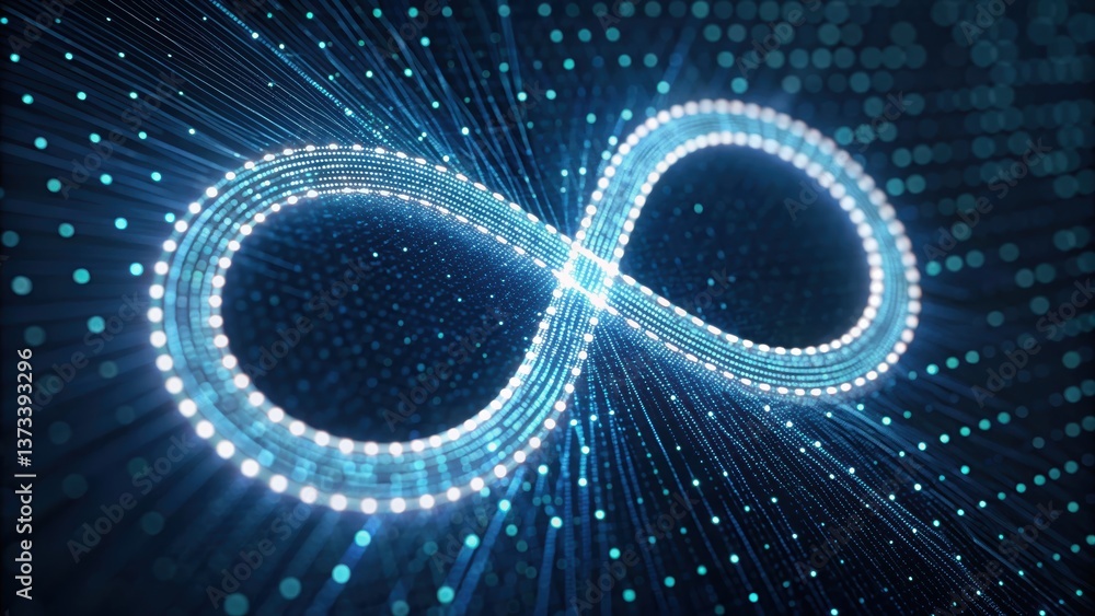 Poster a radiant infinity loop formed by streaming data patterns representing endless possibilities ahead