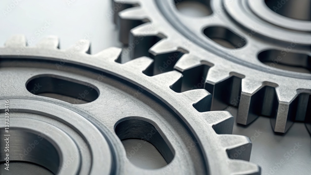 Poster set of interlocked metal gears rotating smoothly representing mechanical engineering and precision