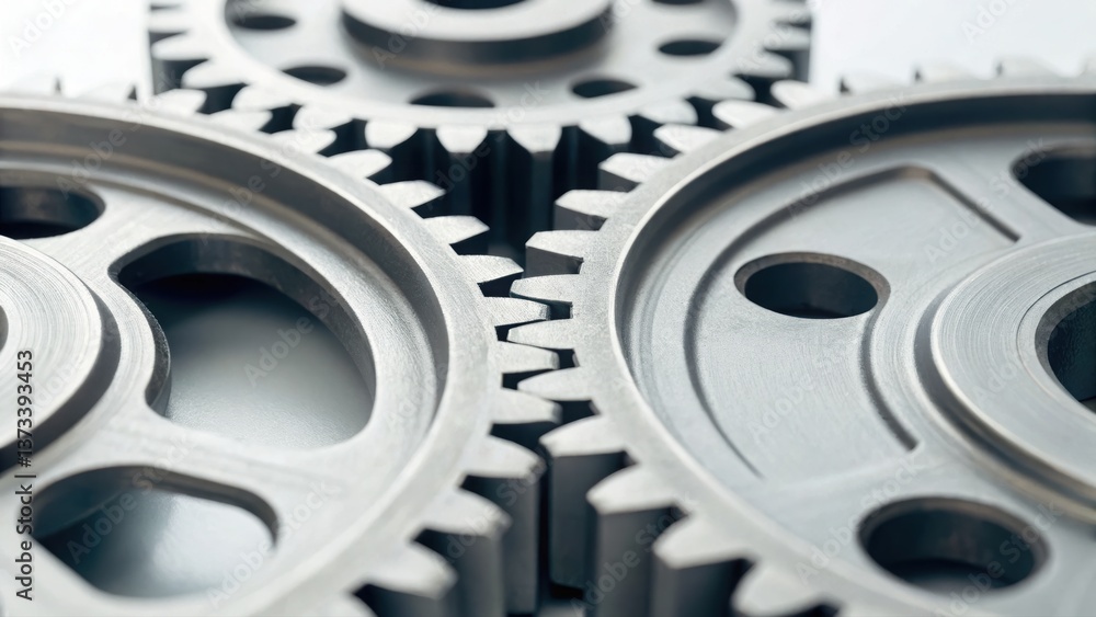 Poster set of interlocked metal gears rotating smoothly representing mechanical engineering and precision