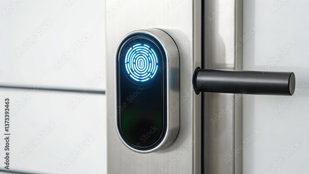 Poster sleek ai powered door lock featuring biometric fingerprint access and modern security technology