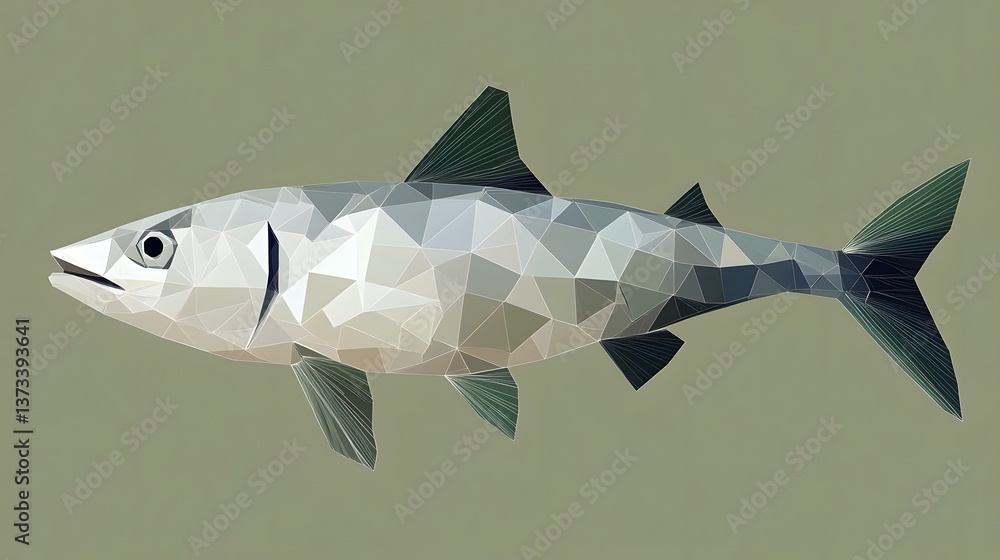 Poster Artistic fish depicted in minimalist polygonal style with simplistic design and bold color choices