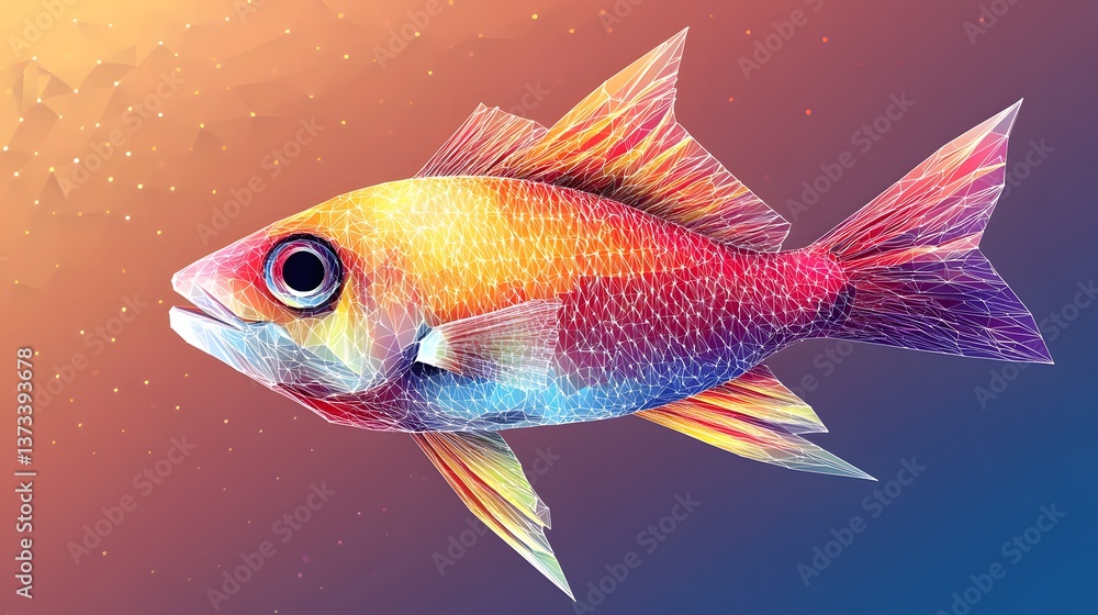 Poster minimalist polygonal style illustration of a fish figure in abstract design with clean lines and bri