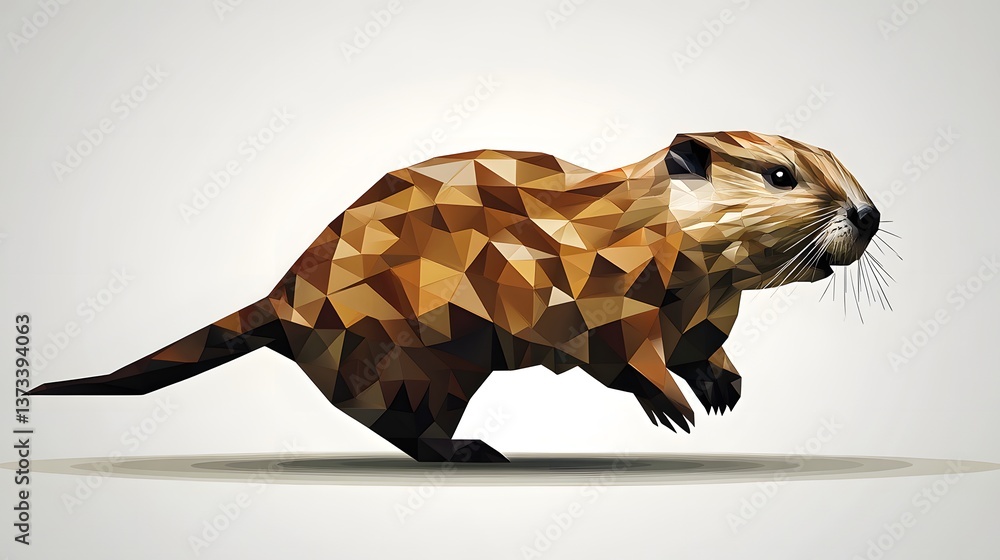 Poster charming geometric otter shape illustration in minimalist style showcasing creative design and uniqu