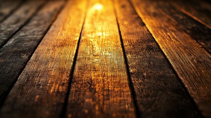 Warm golden glow on textured wooden planks a cozy interior close-up