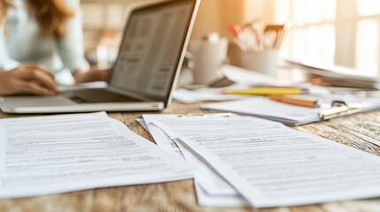 Obraz premium Document management and productivity tips home office blog post bright environment close-up view organization strategies
