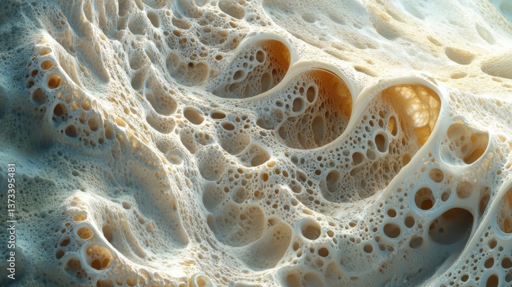 Poster a close-up view of intricate, wave-like patterns resembling foam or organic structures, showcasing t