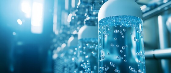 Scientists refining AI powered water desalination systems, advanced oceanic research lab with real-time salinity level analysis, High-tech style