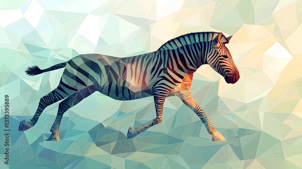 Aufkleber lively geometric minimalist illustration of a zebra running on a colorful background with energetic 