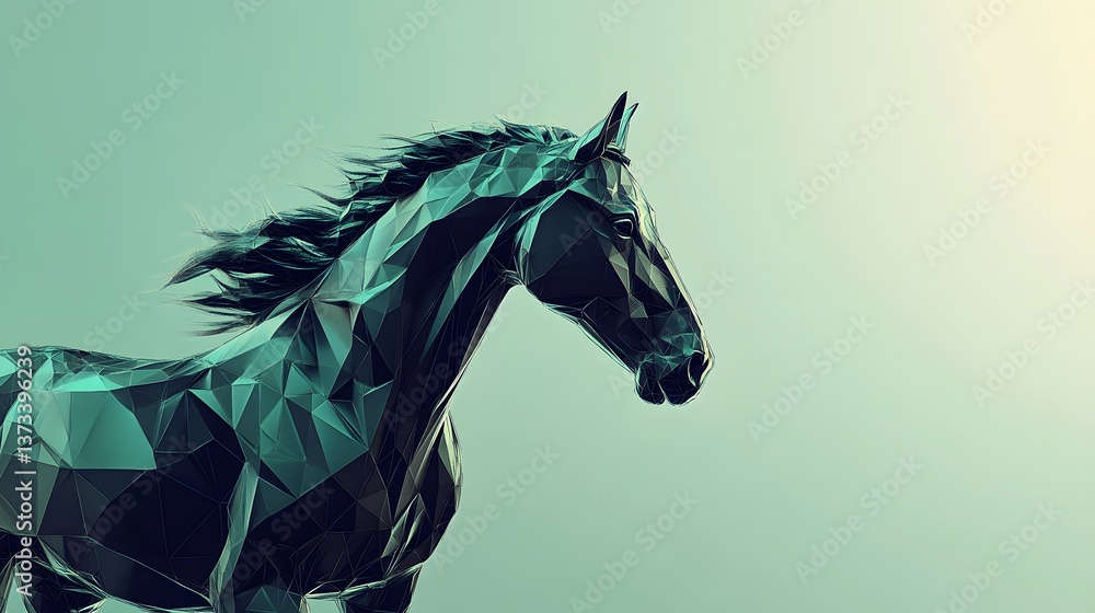 Poster stunning minimalist abstract design of a horse in polygon style with realistic elements and strong g