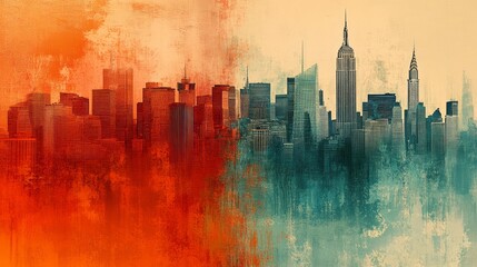 A stylized artistic skyline of a city is being presented