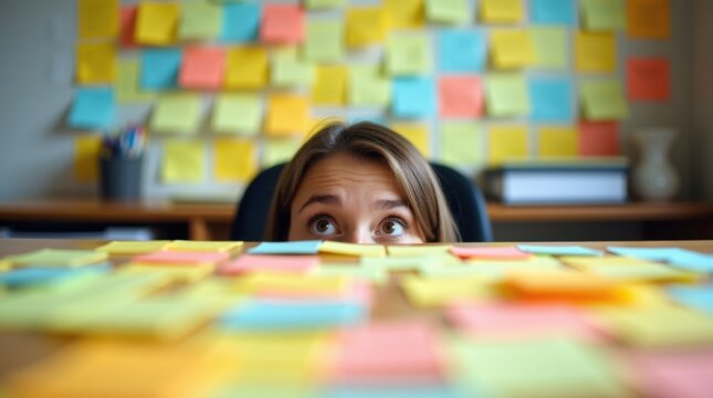 Office note organization tips for productivity creative workspace colorful environment close-up viewpoint