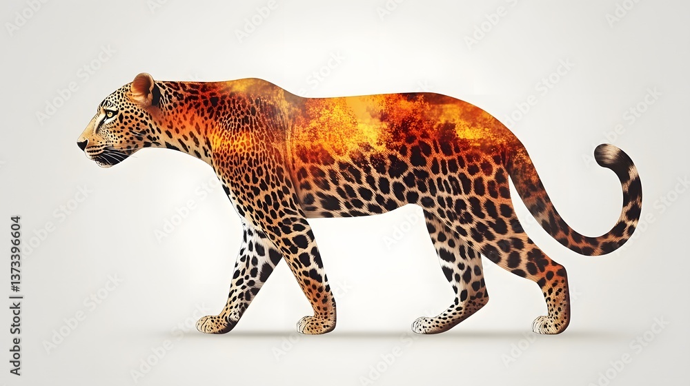 Poster minimalist leopard shape crafted with straight lines in a simplistic and modern style for artistic i