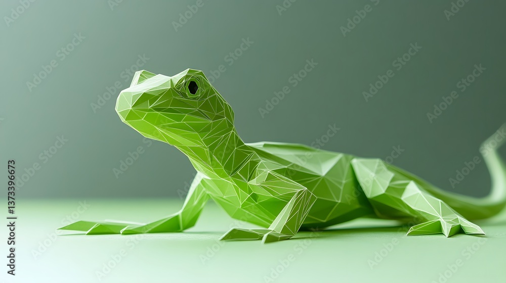 Poster minimalist polygonal style illustration of a green lizard capturing the unique features of this fasc