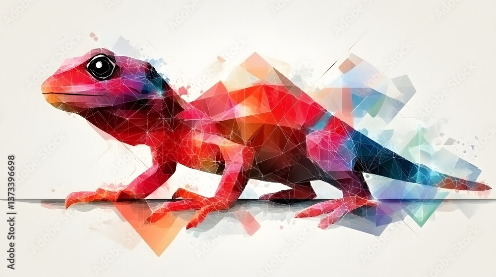 Poster abstract polygon design illustration of a chameleonic creature in minimalist style capturing unique 