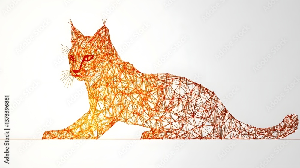 Poster Unique cat design created with orange lines in a minimalist style showcasing the playfulness and charm of felines