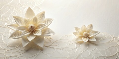 Elegant ivory blossoms on a delicately textured background, showcasing subtle light and shadow play, creating a serene and sophisticated ambiance.