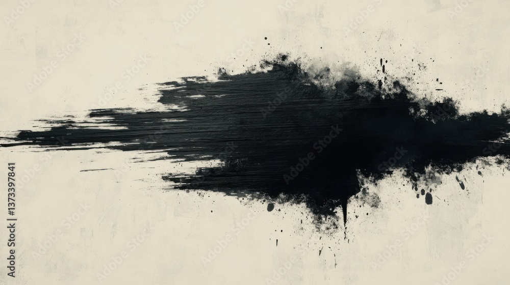 Poster a textured splash of black paint against a light background, creating an abstract and artistic visua