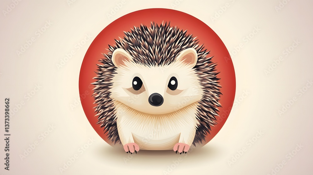 Poster minimalist circle-based hedgehog icon illustration with simple design and clean lines representing a