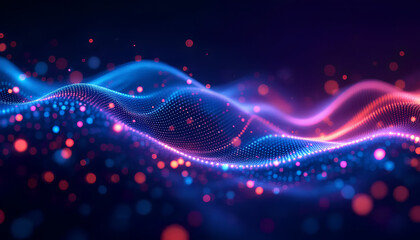 A dynamic abstract wave of glowing dots and light trails, symbolizing the future of AI, big data, and digital innovation.