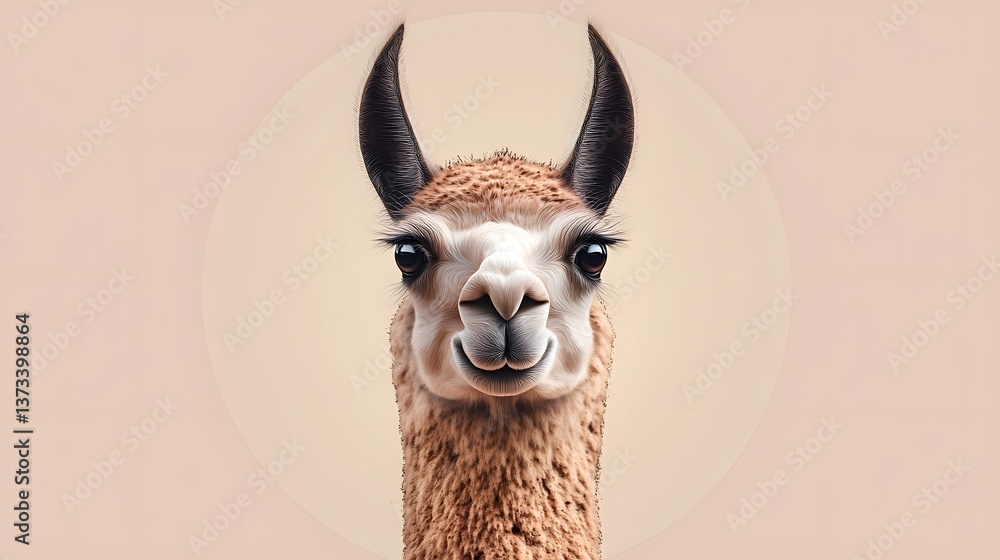 Poster charming minimalist illustration of a llama with a big nose encircled by a simple circle design for 