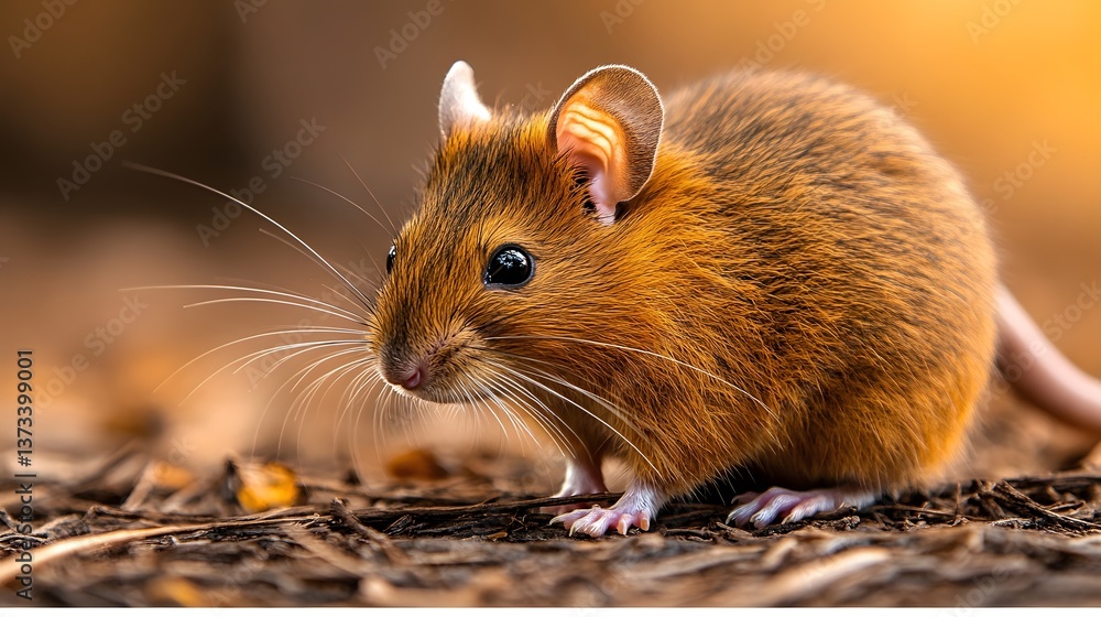 Poster realistic photo of a mouse captured in a natural setting, showcasing intricate details and textures 
