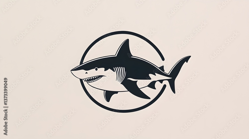 Aufkleber minimalist circle-based shark icon illustration featuring a stylized and simplified representation o