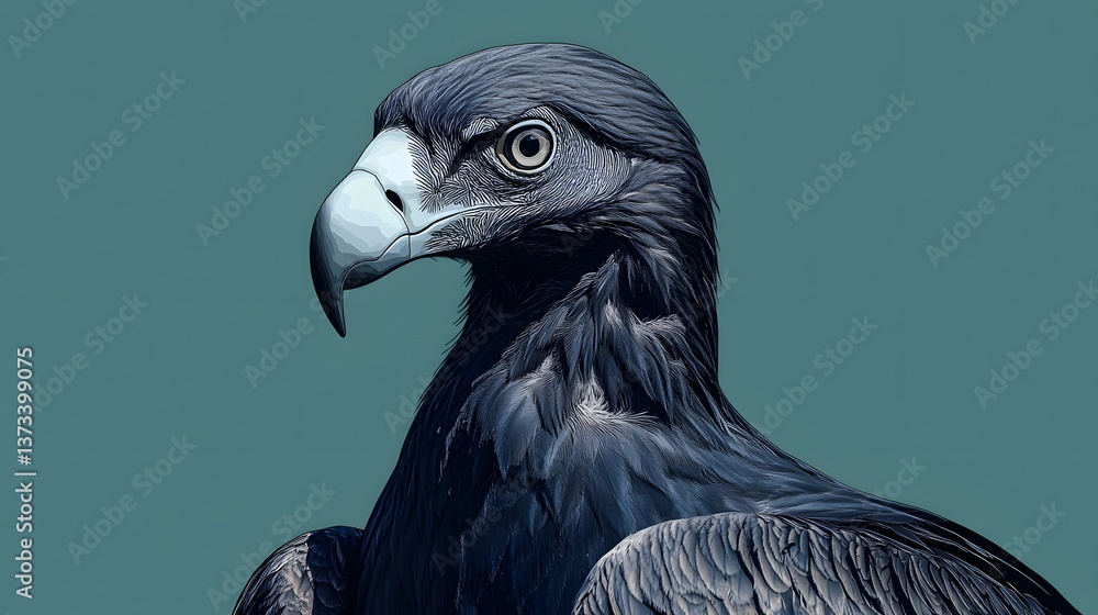 Poster minimalist circle-based vulture icon against a blue background in a realistic style depicting the bi