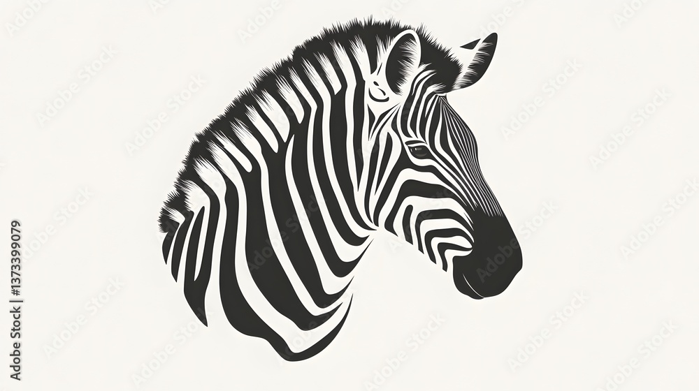 Poster realistic photograph of a minimalist circle-based zebra icon illustrating the unique stripes of a ze