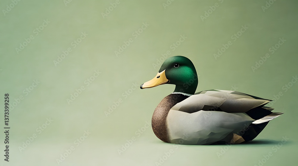 Poster elegant duck captured in a minimalist geometric abstract style highlighting its graceful form and na