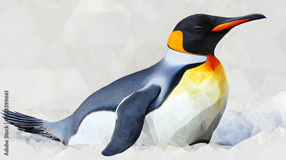Poster minimalist geometric abstract illustration of a penguin with unique shapes and soft colors on a simp