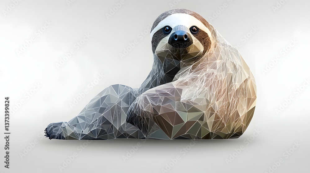 Poster delightful minimalist geometric abstract representation of a sloth in a relaxed position in a contem