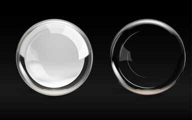 Two glass spheres, one white, one black, digital design.  Reflective surfaces, dark background.  Simple geometric shapes, modern graphic elements.