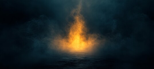 Glowing fire on dark misty room. Generative AI technology.	
